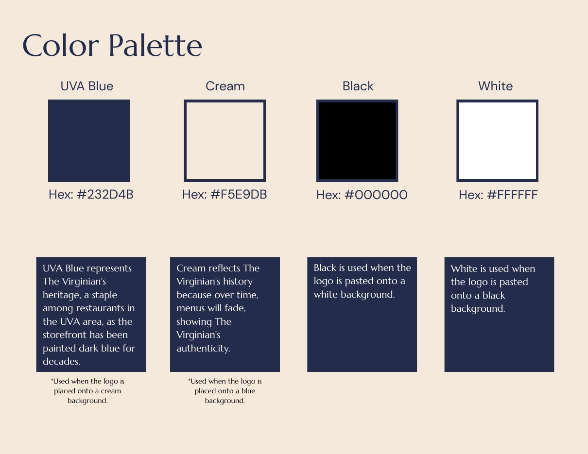 Color palette page from The Virginian brand guidelines